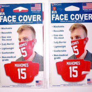 Set of 2: Patrick Mahomes II KC #15 NFLPA Fan Masks Face Covers New